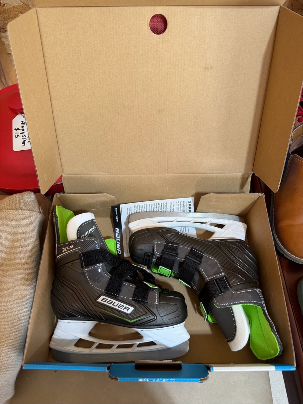 Bauer Kids Black and Lime Green Adjustable Ice Skates